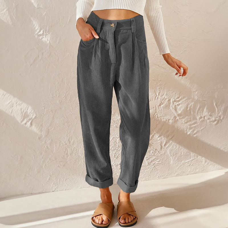 Bequeme Cordhose mit Elastischem Bund und Weitem Bein