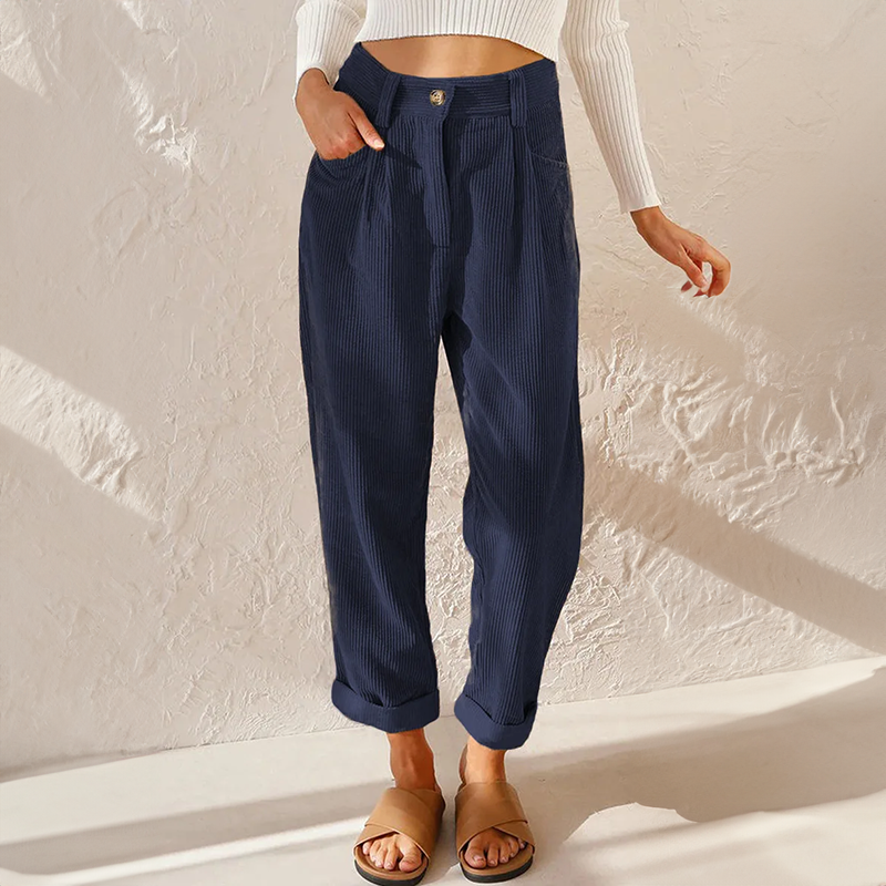 Bequeme Cordhose mit Elastischem Bund und Weitem Bein