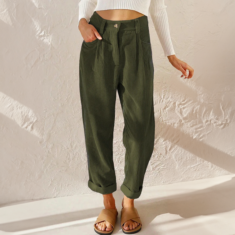 Bequeme Cordhose mit Elastischem Bund und Weitem Bein