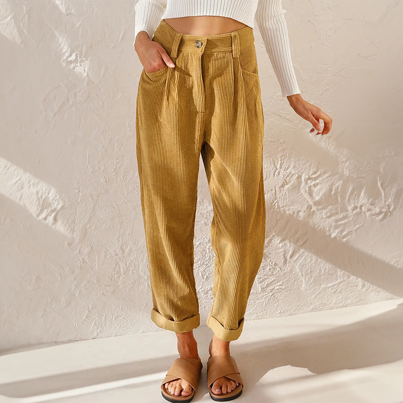 Bequeme Cordhose mit Elastischem Bund und Weitem Bein