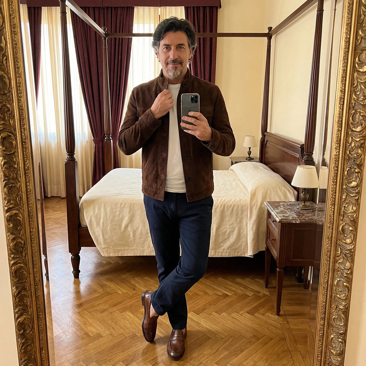 Herren Jacke In Wildlederoptik Mit Brusttaschen