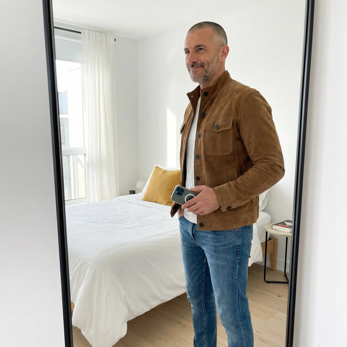 Herren Jacke In Wildlederoptik Mit Brusttaschen