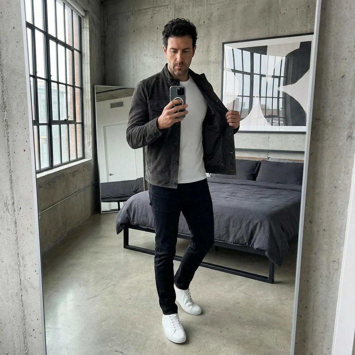 Herren Jacke In Wildlederoptik Mit Brusttaschen
