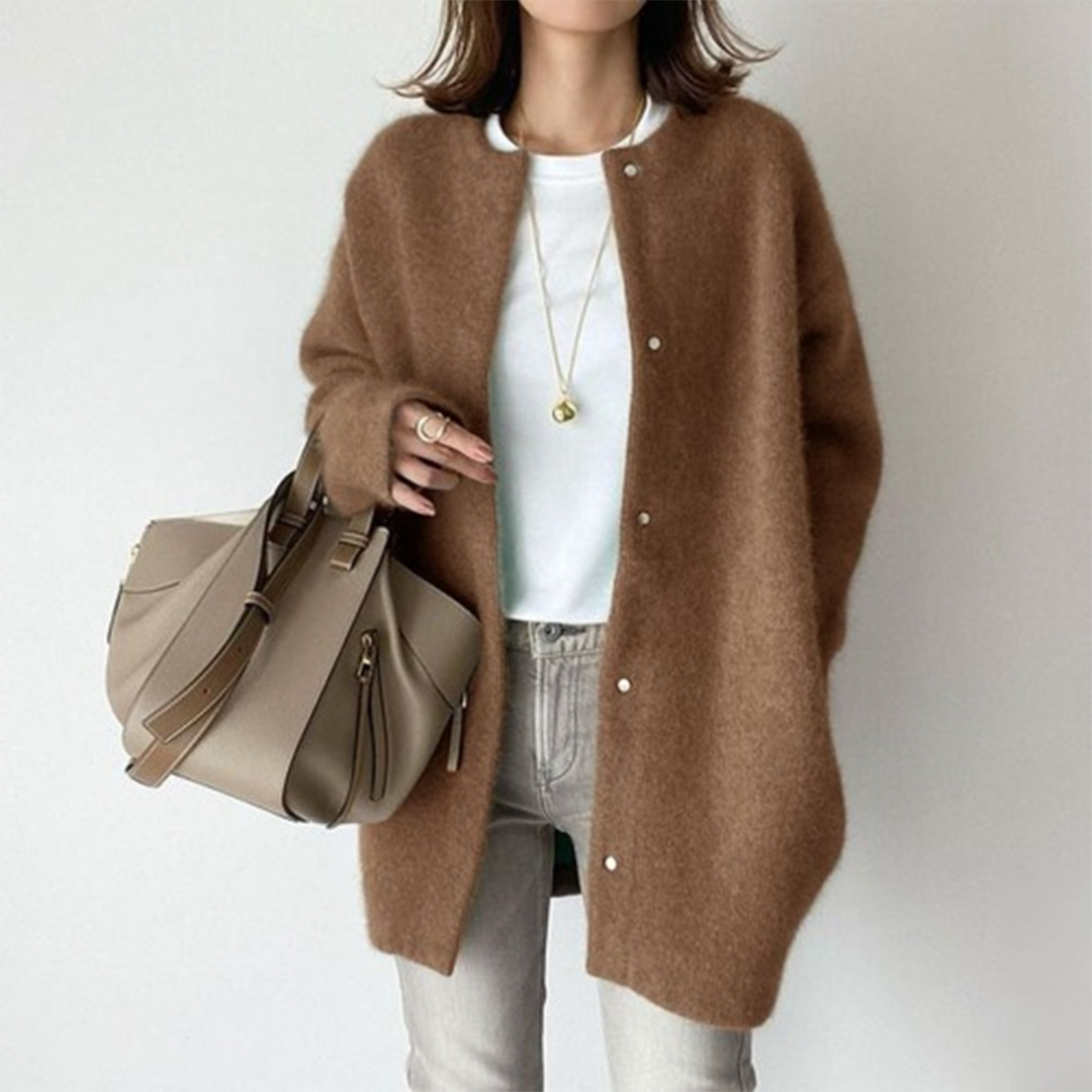 Flauschige Damen Strickjacke Mit Lockerer Passform