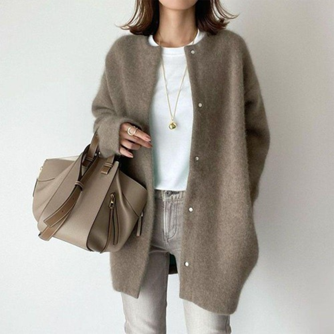 Flauschige Damen Strickjacke Mit Lockerer Passform