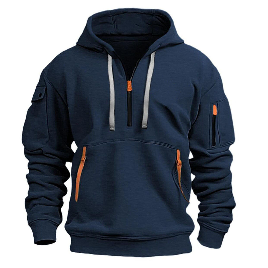Herren Kapuzenpullover mit Reißverschlusstaschen und Kontrastdetails