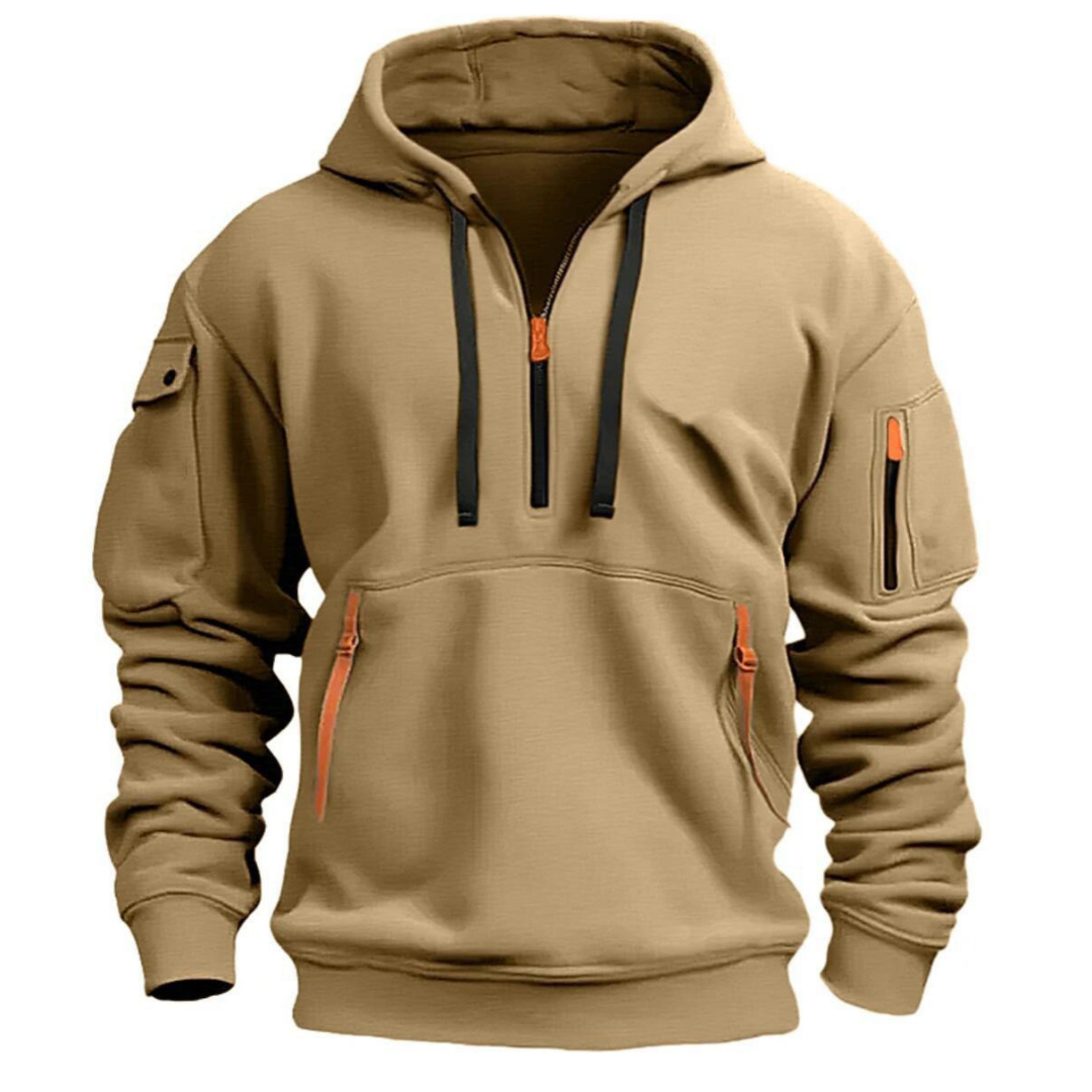 Herren Kapuzenpullover mit Reißverschlusstaschen und Kontrastdetails