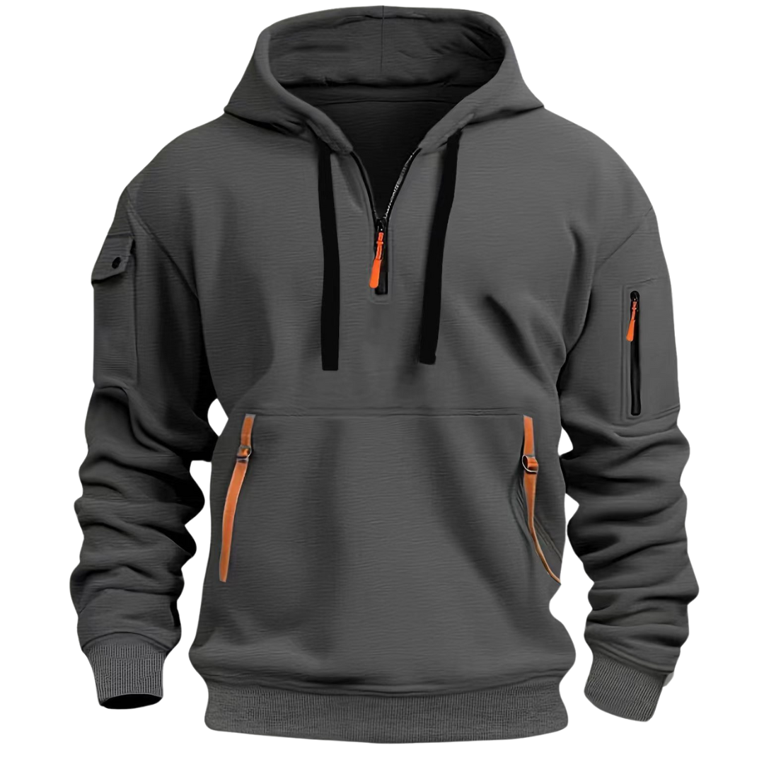 Sweat à capuche pour homme avec poches zippées et détails contrastants