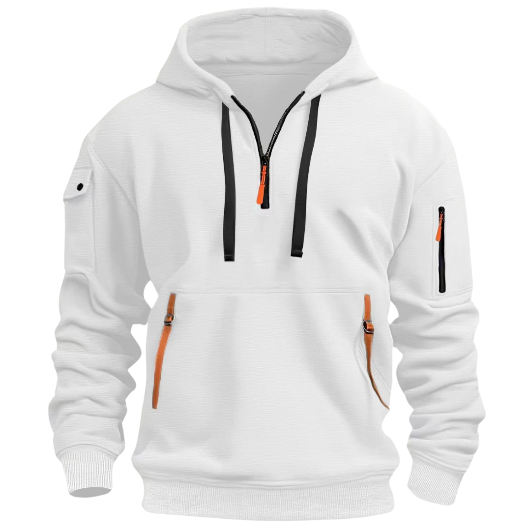 Herren Kapuzenpullover mit Reißverschlusstaschen und Kontrastdetails