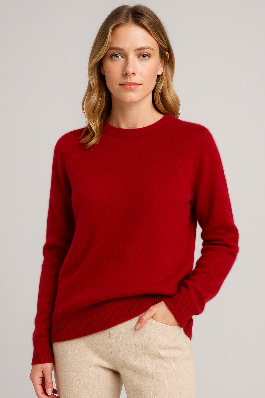 Klassischer Kaschmirpullover Mit Rundhalsausschnitt Für Damen