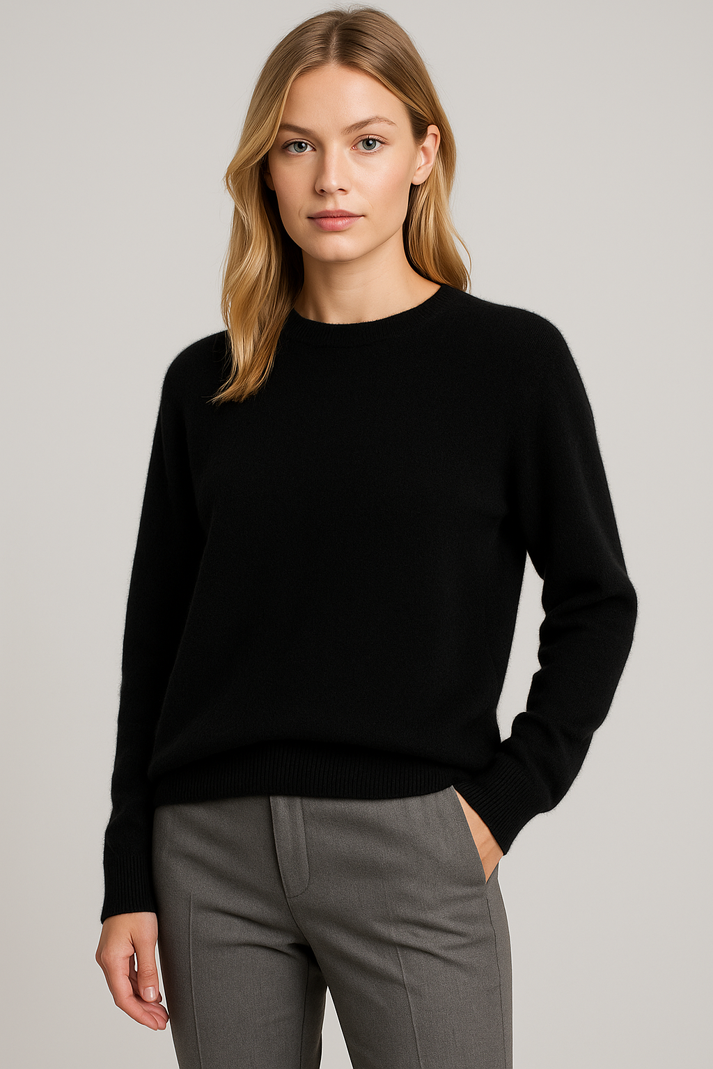 Klassischer Kaschmirpullover Mit Rundhalsausschnitt Für Damen