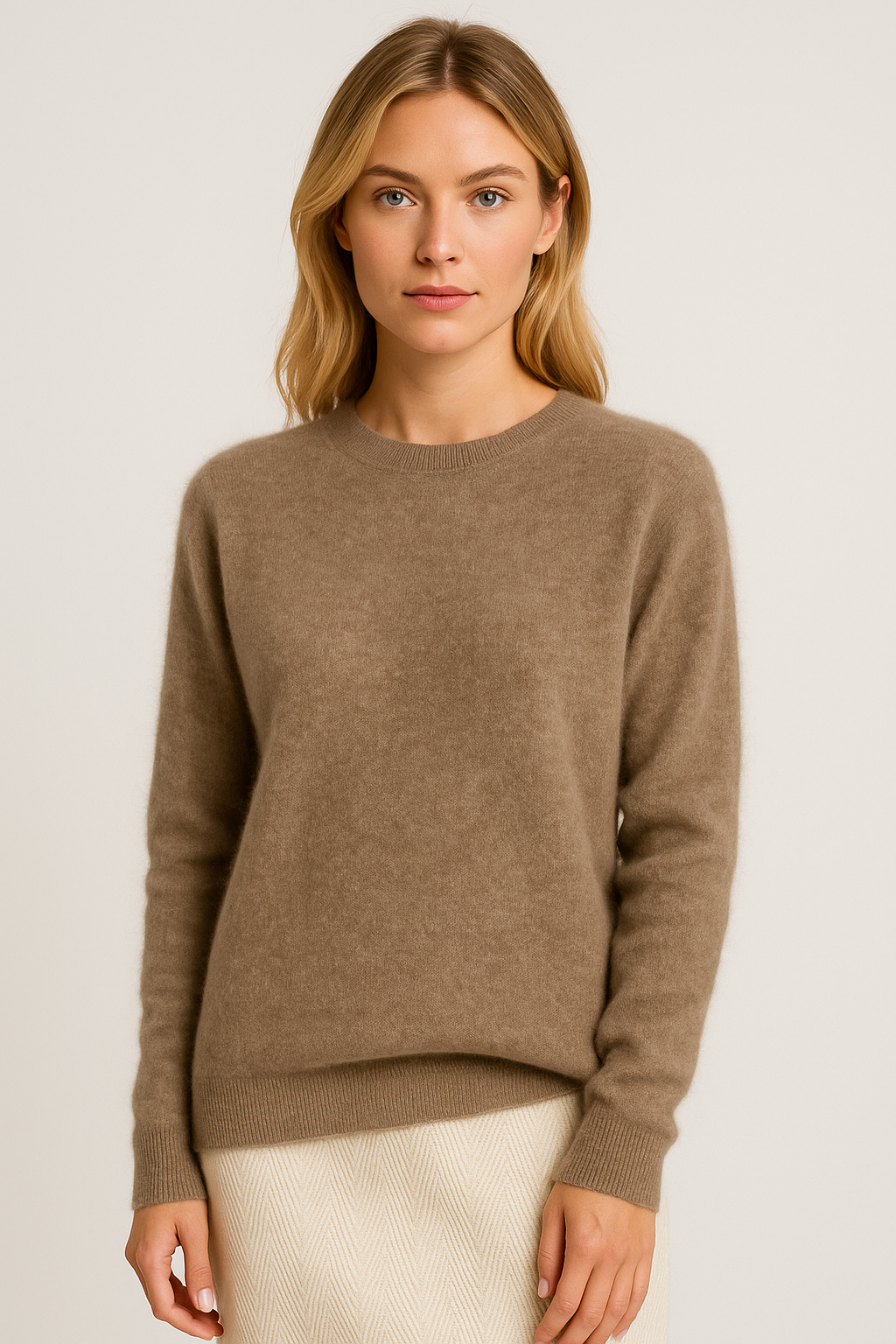 Klassischer Kaschmirpullover Mit Rundhalsausschnitt Für Damen