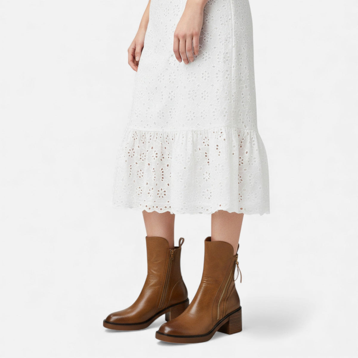 Damen Lederstiefeletten Im Britischen Stil Mit Blockabsatz