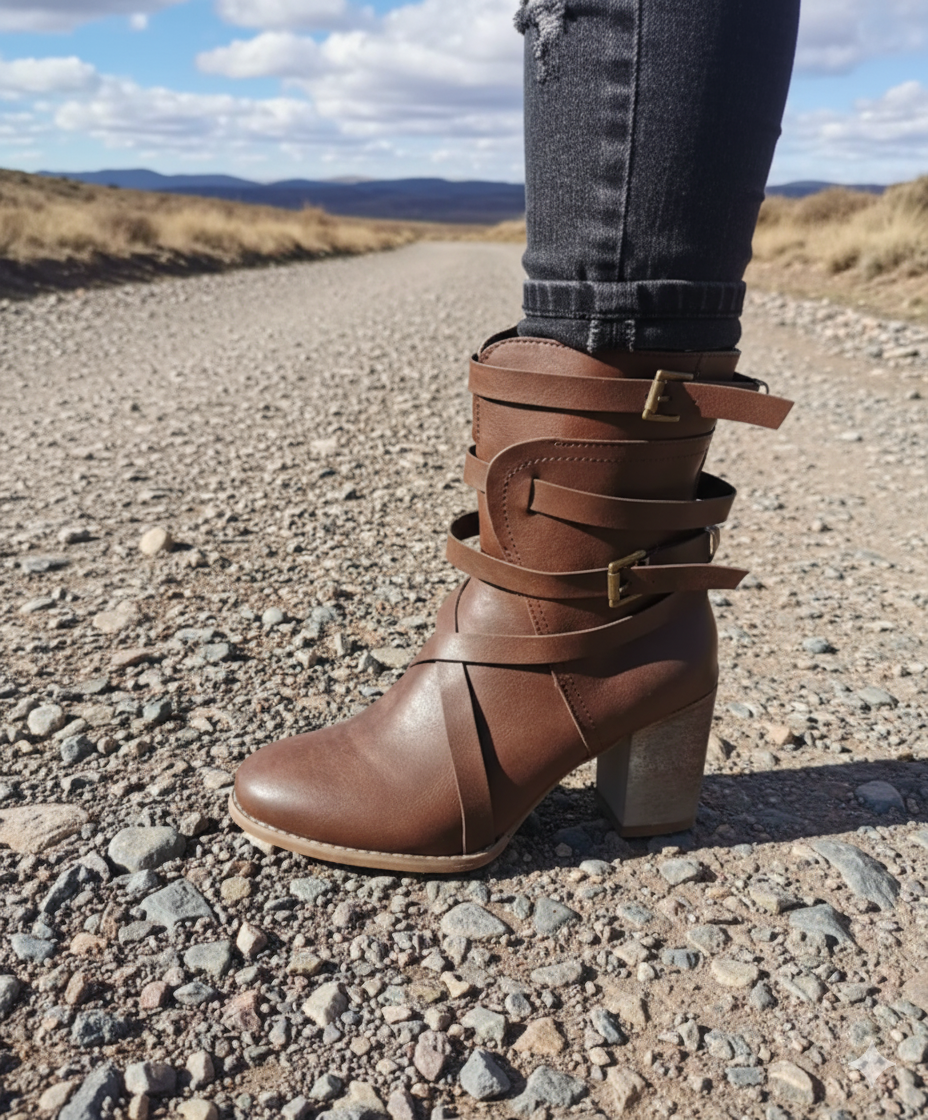 Boho Damen Stiefeletten Mit Schnallenriemen