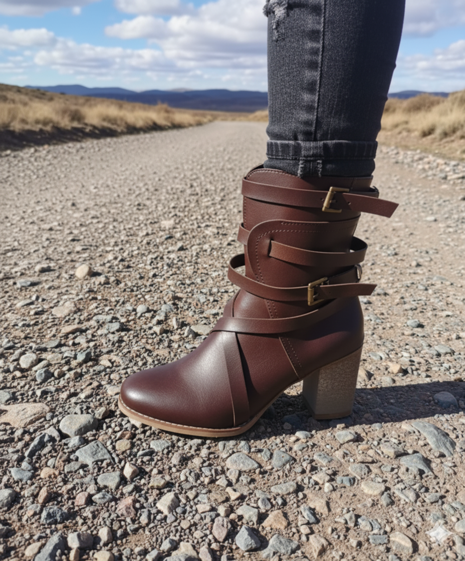 Boho Damen Stiefeletten Mit Schnallenriemen
