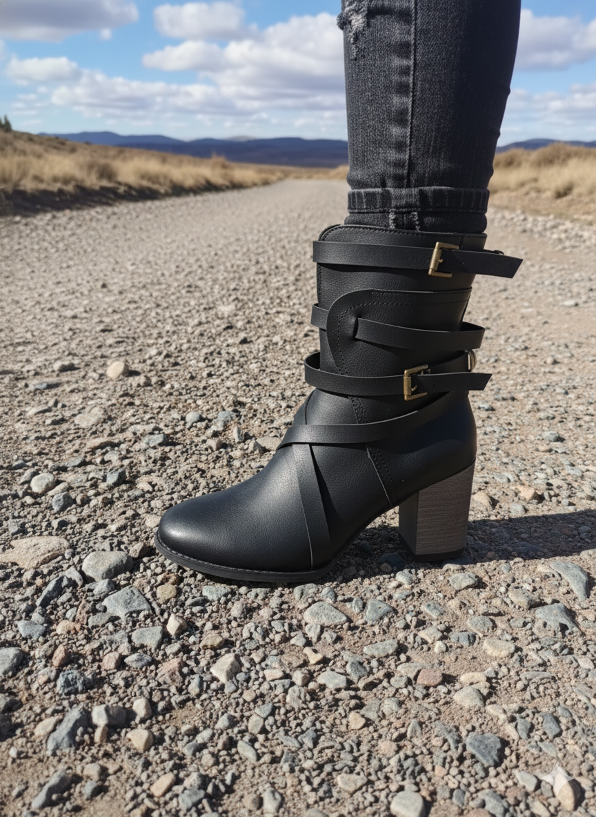 Boho Damen Stiefeletten Mit Schnallenriemen