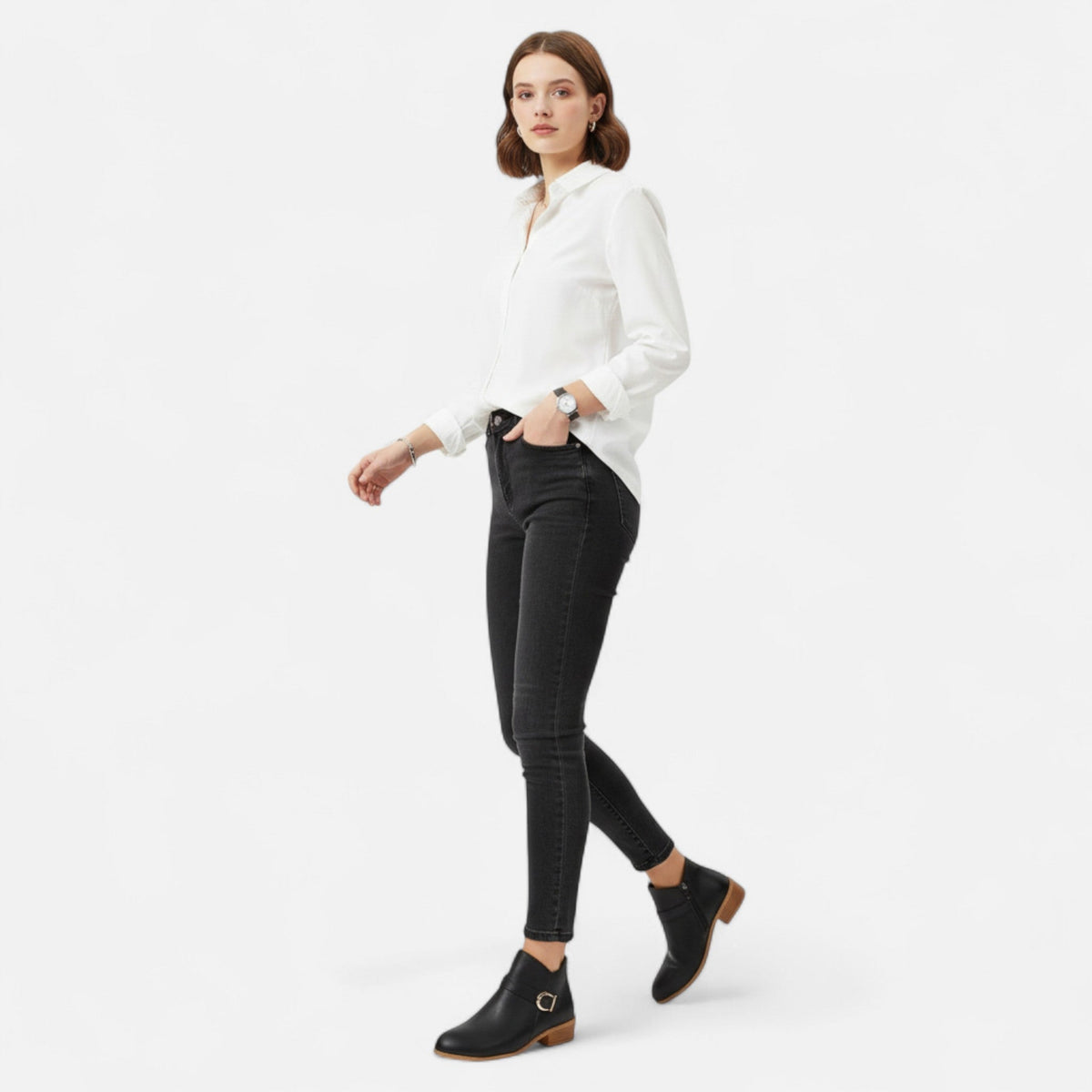 Spitze Damen Stiefeletten Mit Schnallen Detail