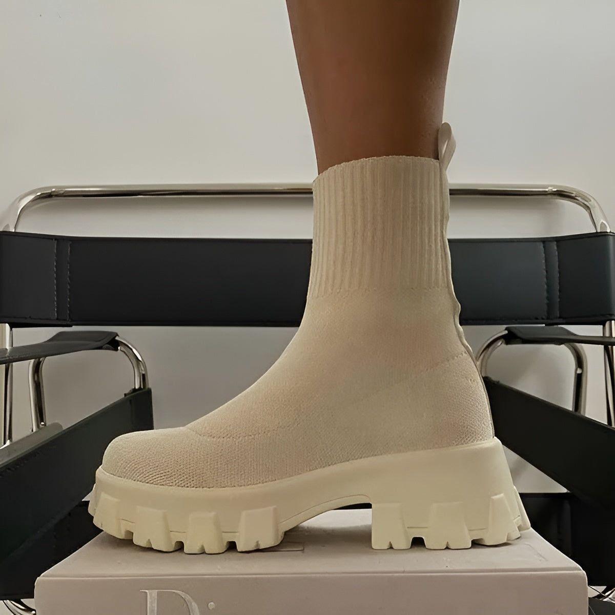 Elastische Damen Sock-Boots mit rutschfester Sohle