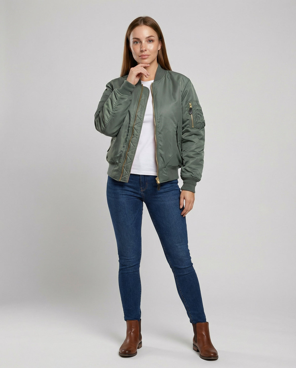Gefütterte Klassische Damen Bomberjacke mit Rippbündchen