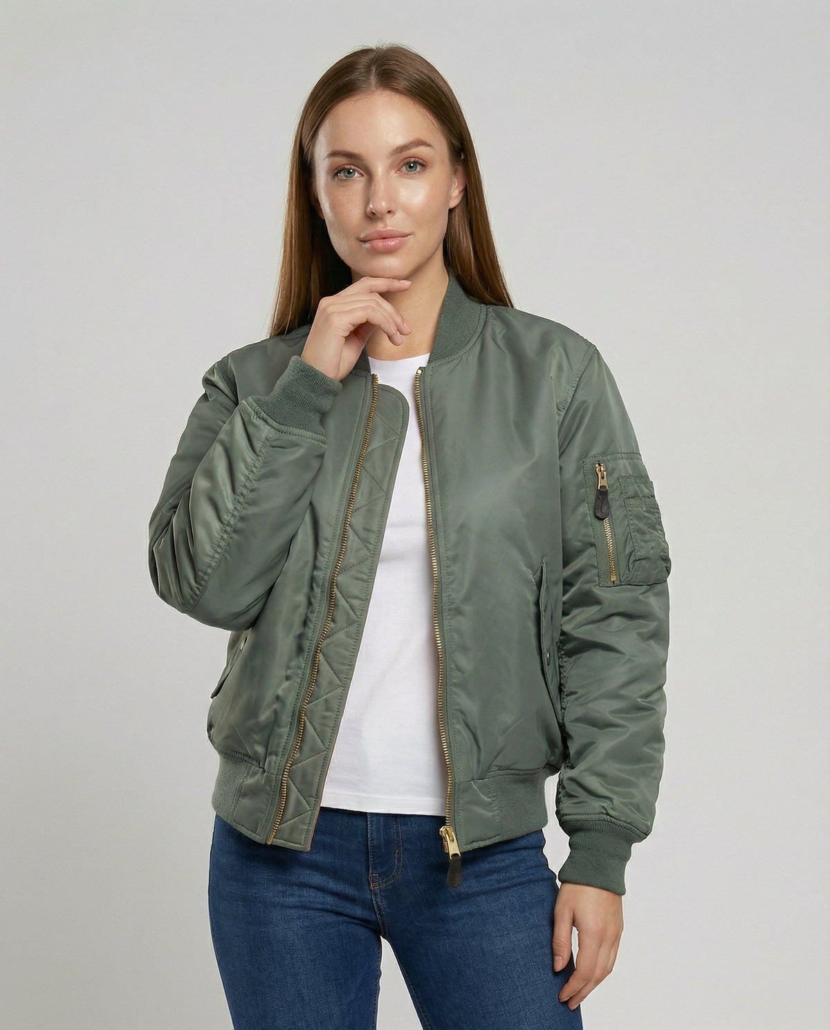Gefütterte Klassische Damen Bomberjacke mit Rippbündchen