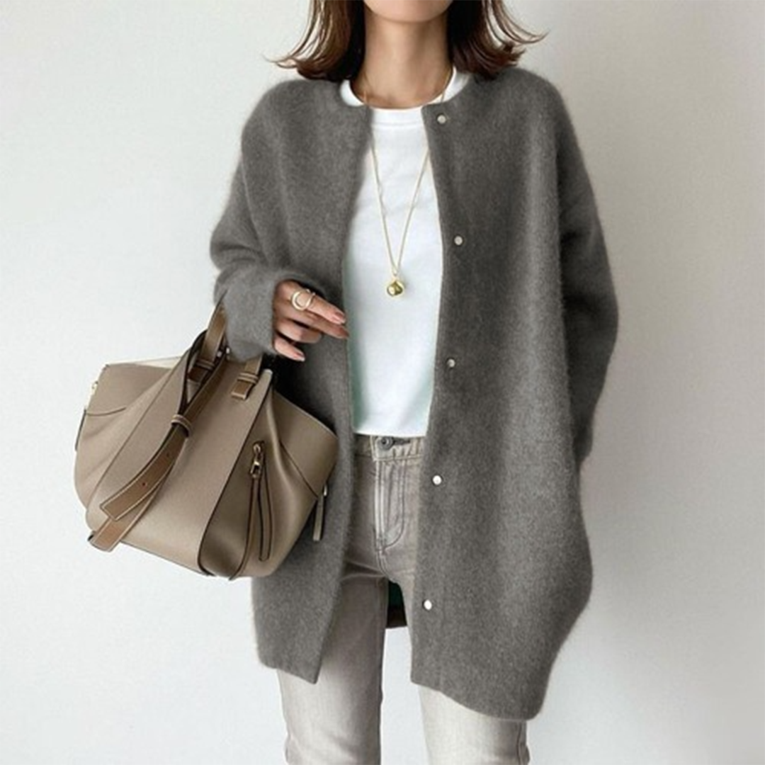 Flauschige Damen Strickjacke Mit Lockerer Passform