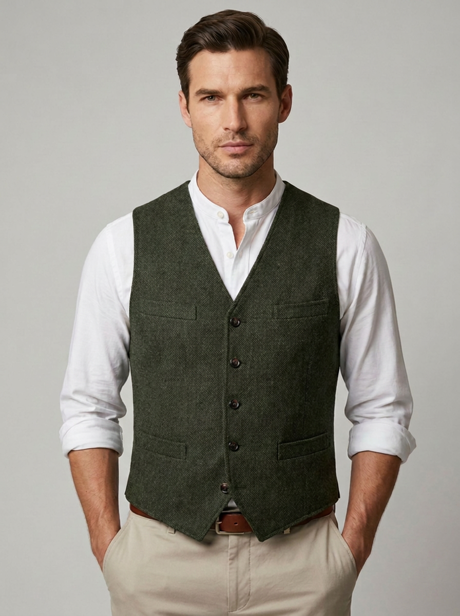 Elegante Herren Weste Mit V-Ausschnitt Und Knopfleiste