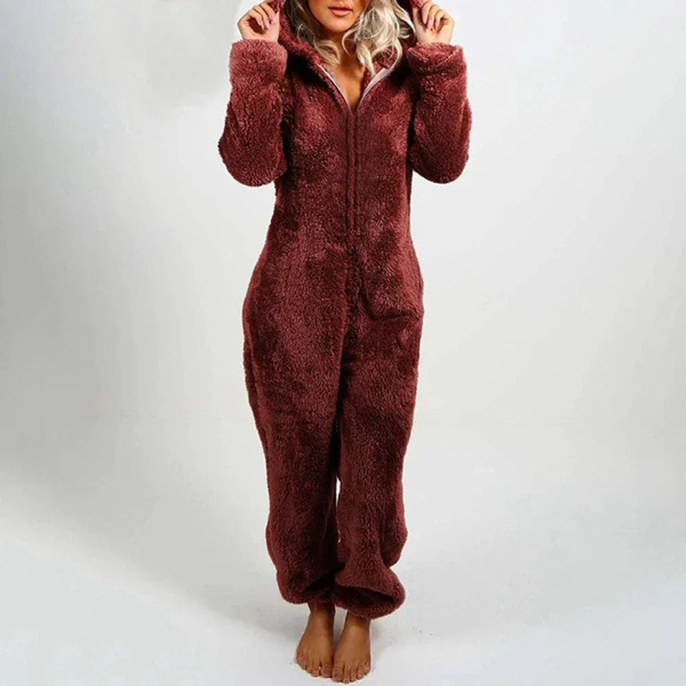 Kuscheliger Teddy Onesie Mit Bärenohren An Der Kapuze