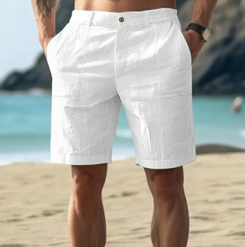 Herren Leinen-Shorts mit Kordelzug und Seitentaschen