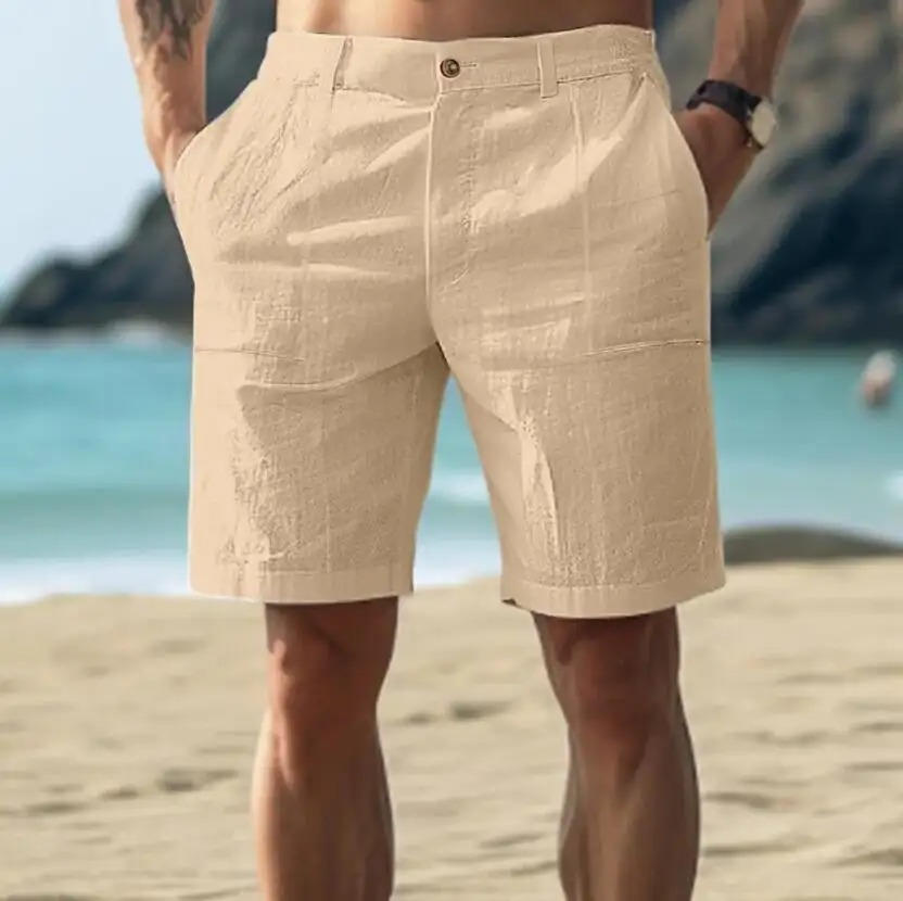 Herren Leinen-Shorts mit Kordelzug und Seitentaschen