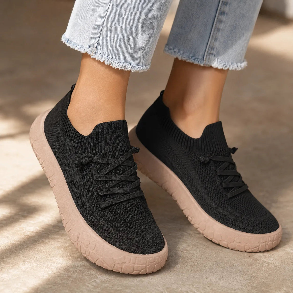 Damen Strick Slip-On Sneaker mit dicker Polstersohle