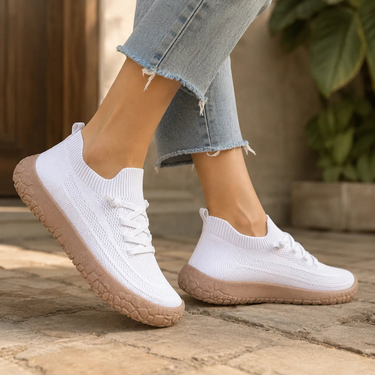 Damen Strick Slip-On Sneaker mit dicker Polstersohle