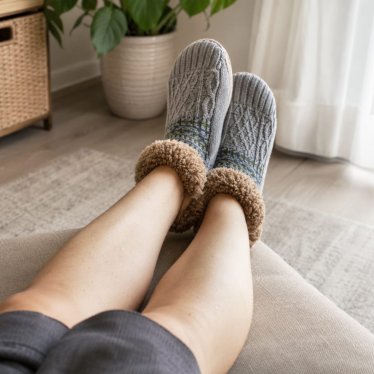 Thermosocken mit Fleecefutter und Antirutsch Noppen