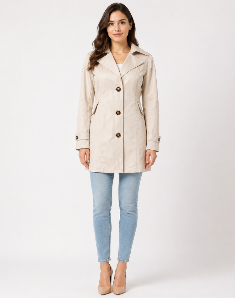 Kurzer Damen Trenchcoat mit Bindegürtel und Reverskragen
