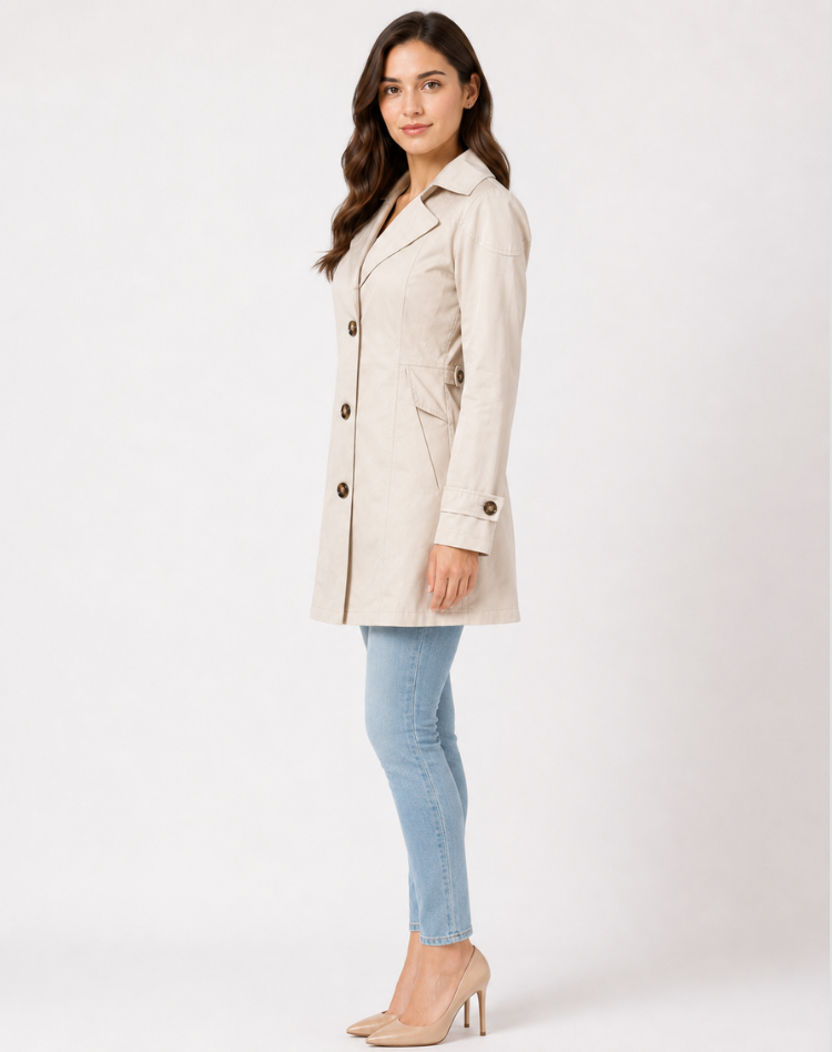 Kurzer Damen Trenchcoat mit Bindegürtel und Reverskragen