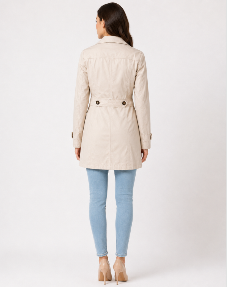 Kurzer Damen Trenchcoat mit Bindegürtel und Reverskragen