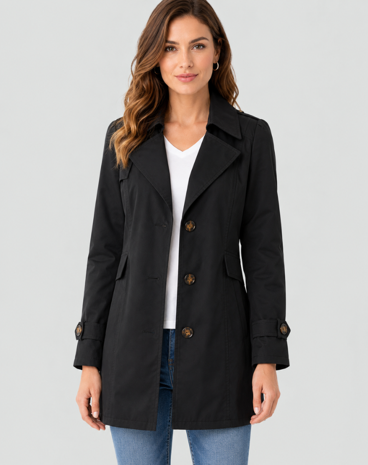 Kurzer Damen Trenchcoat mit Bindegürtel und Reverskragen