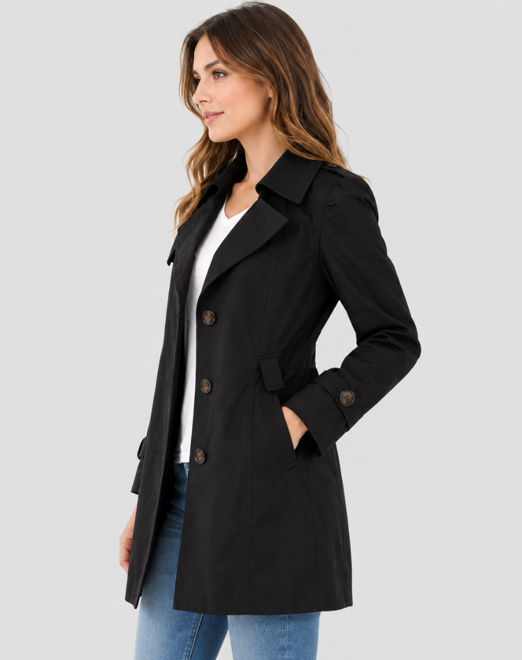 Kurzer Damen Trenchcoat mit Bindegürtel und Reverskragen