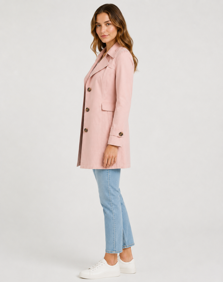 Kurzer Damen Trenchcoat mit Bindegürtel und Reverskragen