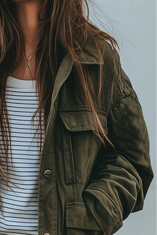 Lockere Damen Utility Jacke mit Aufgesetzten Taschen