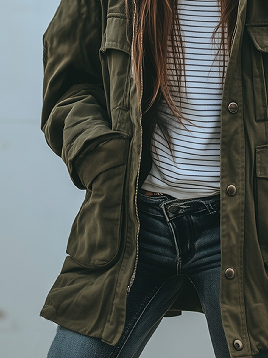 Lockere Damen Utility Jacke mit Aufgesetzten Taschen