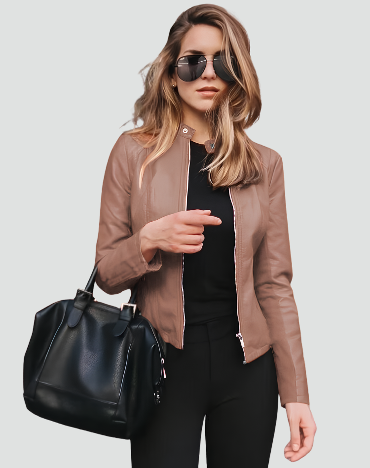 Kurze Damenjacke aus Kunstleder mit Reissverschluss