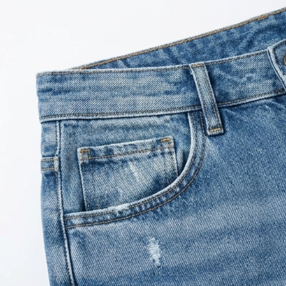 Gerade Cropped Jeans mit Fransensaum im Vintage-Look