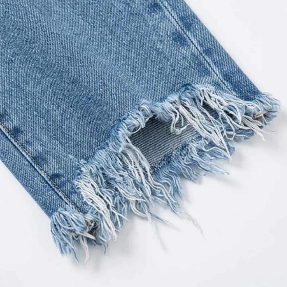 Gerade Cropped Jeans mit Fransensaum im Vintage-Look