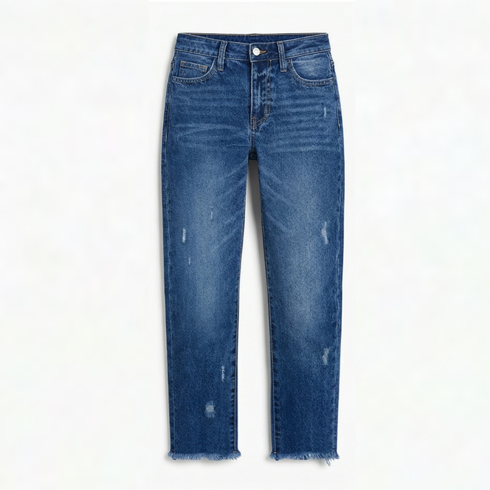 Gerade Cropped Jeans mit Fransensaum im Vintage-Look