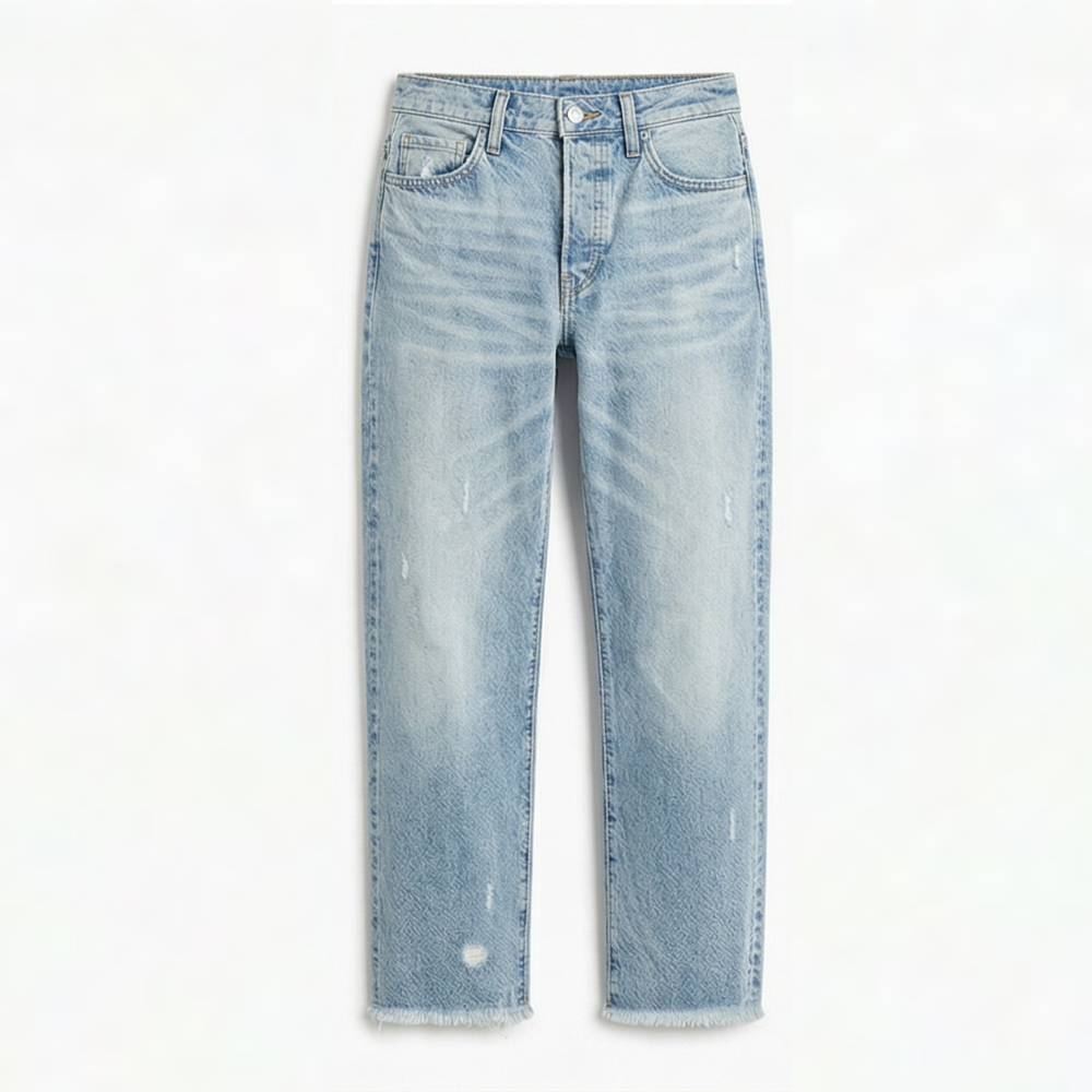 Gerade Cropped Jeans mit Fransensaum im Vintage-Look