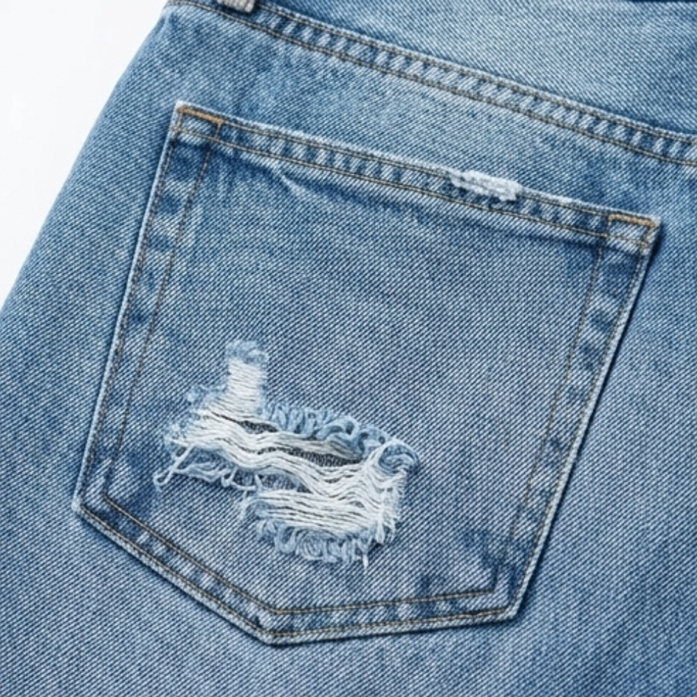 Gerade Cropped Jeans mit Fransensaum im Vintage-Look