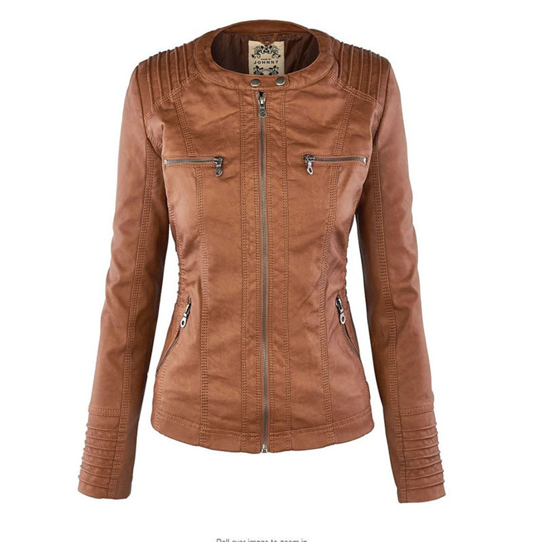 Damen Kunstlederjacke mit Abnehmbarer Kapuze