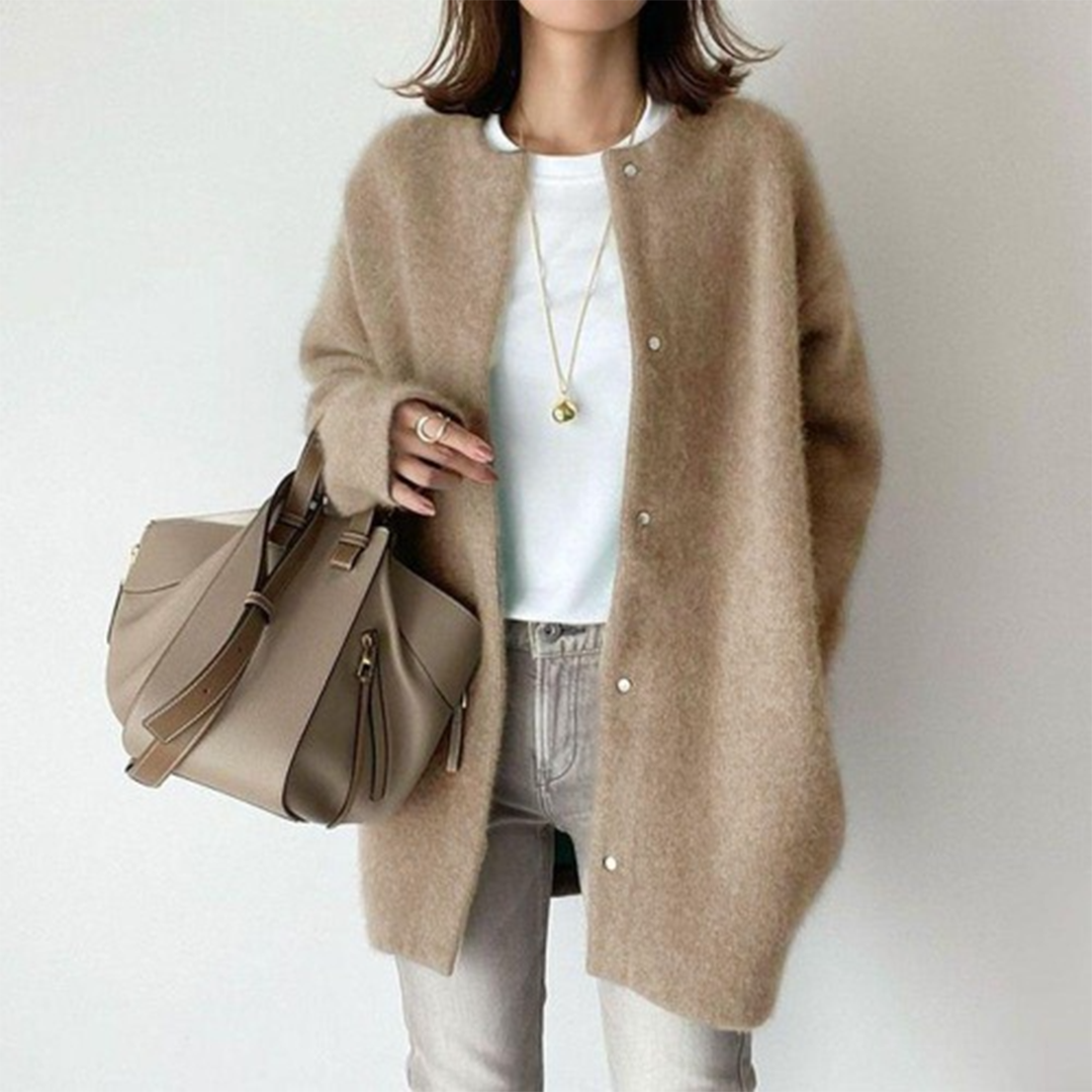 Flauschige Damen Strickjacke Mit Lockerer Passform