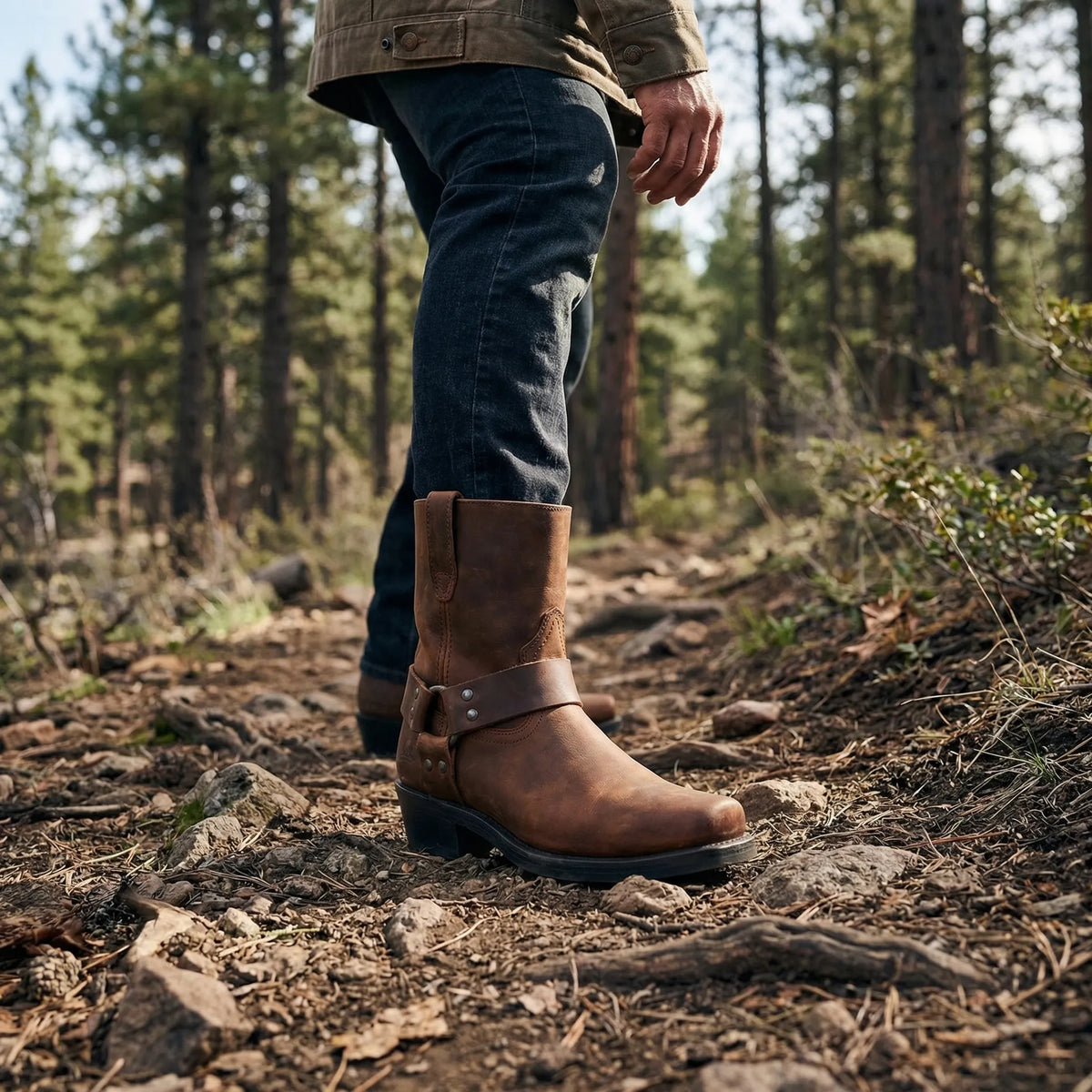 Westernstiefel Herren mit Nietenriemen und Blockabsatz