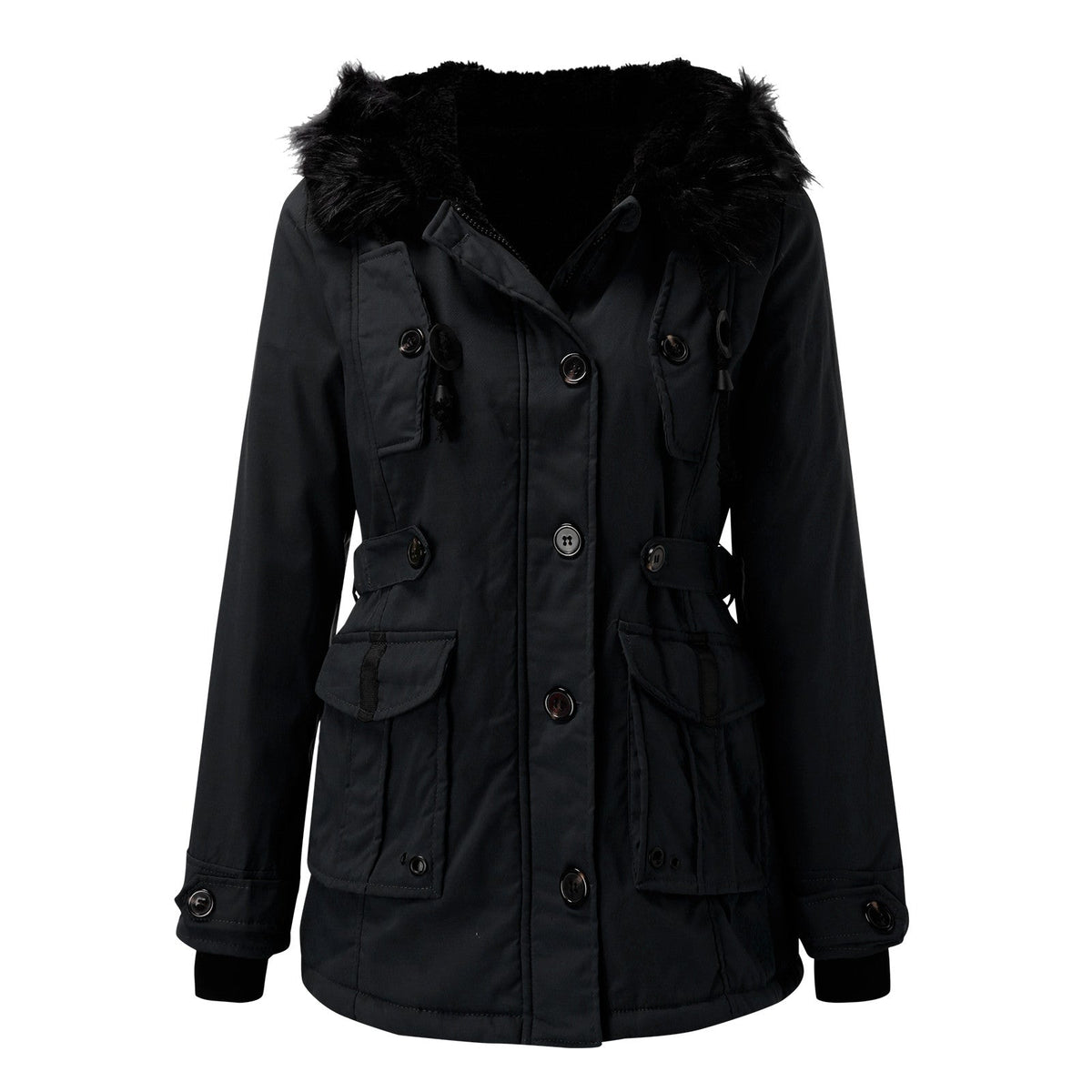 Parka pour femme avec capuche en fausse fourrure et matelassage